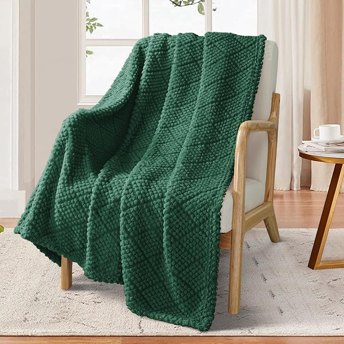 Whale Flotilla Soft Fleece Throw Blanket for Couch, Emerald Green | Jacquard Waffle Blankets for Home Decor, Lightweight and Cozy, All Season Suitable, 50x60 Inch