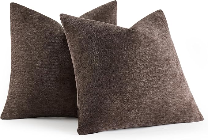 MIULEE Pack of 2 Dark Brown Decorative Pillow Covers 20x20 Inch | Soft Chenille Couch Throw Pillows Farmhouse Cushion Covers for Home Decor Sofa Bedroom Living Room