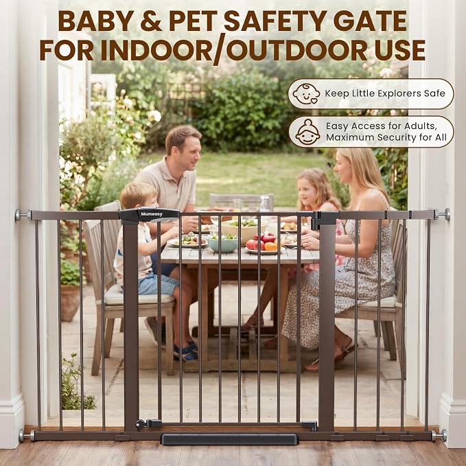 Mumeasy 29.7-54.2" Baby Gate for Stairs, Pressure Mounted Dog Gate for Doorways, Extra Wide Walk Thru Safety Pet Gate for Doors with Auto Close, Easy Install Child Gate for Hallway Indoor House, Brown