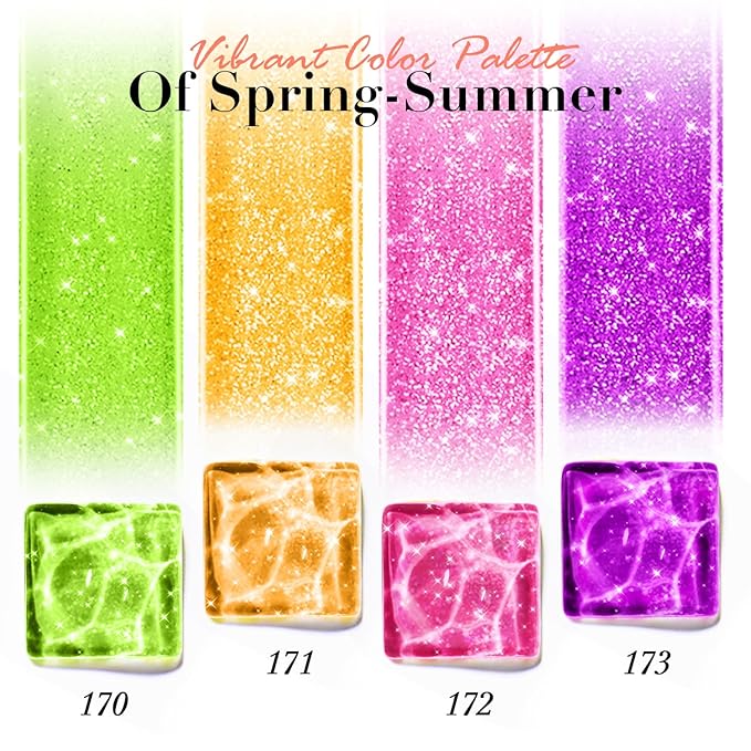 AZUREBEAUTY Nail Polish Set, 4 Colors Shimmer Glitter Neon Pink Orange Green Purple Spring Summer Long Lasting Quick Dry Natural Fingernail Lacquer Strengthening Kit with Top Coat DIY Salon