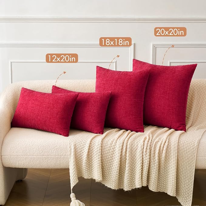 MIULEE Soft Chenille Throw Pillow Covers Red 18x18 Inch Pack of 2 | Modern Home Decor, Classic Decorative Pillows, Solid Dyed Cases, Boho Couch Cushion Covers for Sofa Bed Living Room