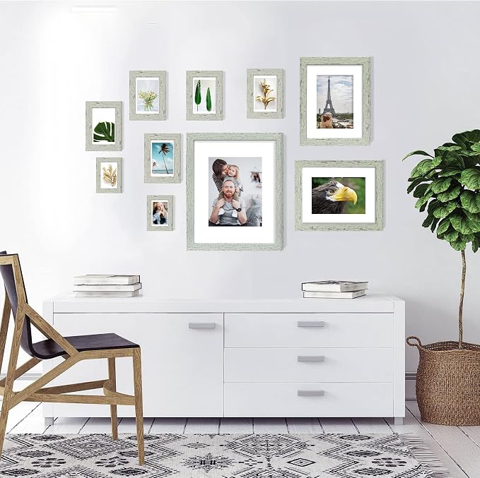 Hongkee 4x6 Picture Frame Set of 4, Made of Real Glass and Sage Green Wooden Frame, 4 by 6 Photo for Wall or Tabletop - Display Picture 3.5x5 with Mat or 4x6 Without Mat