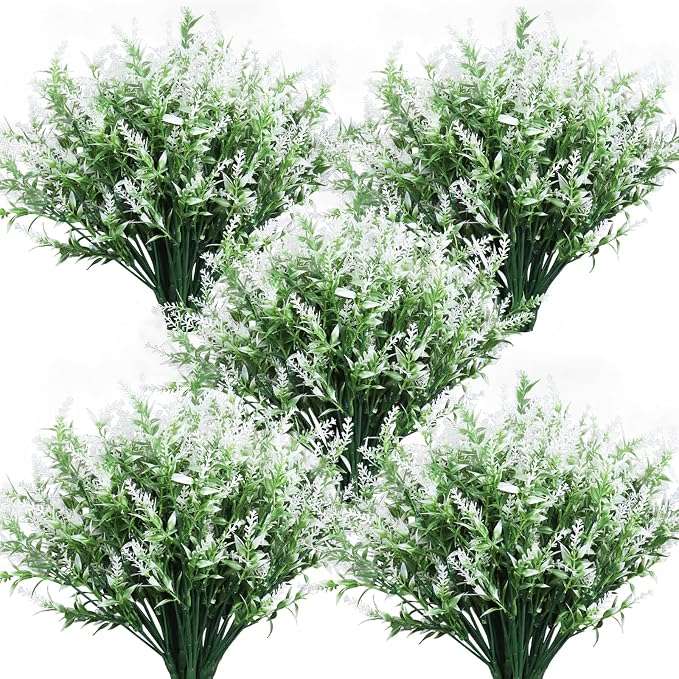RECUTMS Artificial White Flower for Outdoor,Artificial Plants UV Resistant | 36 Packs Fake Flowers Greenery Faux Plants Outdoor for Decoration Faux Flowers for Outside Planters Hanging Home Garden Decor