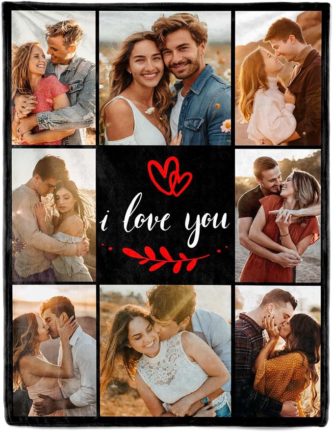 SHIPS NEXT DAY Custom Blanket with Picture Text Personalized Throws Blanket with Photos Customize Blanket Customizable Blankets Customized Gifts for Mom Dad Couple Girlfriend Boyfriend Wife Husband