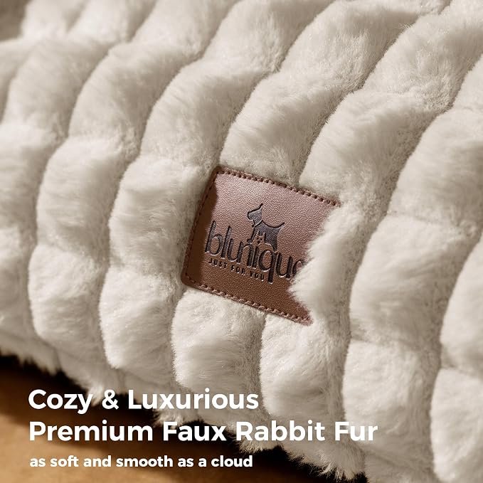 Cat Couch Bed with Fluffy Faux Rabbit Fur for Indoor Cats, 24 Inch | Cute Fuzzy Pet Sofa With Washable Cover For Puppy Kitten, Suppportive Small Pets Couch in 3D Diamond Pattern, Off White