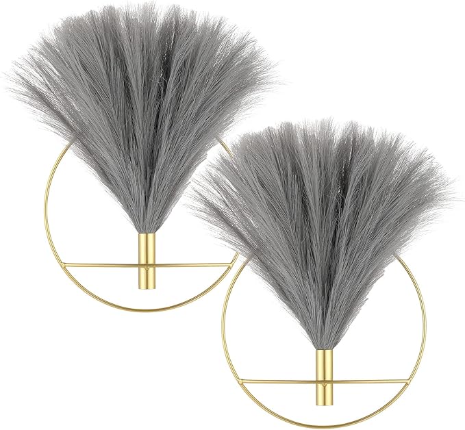 Pretty Jolly Boho Pampas Wall Decor Gold Metal Wall-Mounted Art | Morden Artificial Greenery Display，2 Pack Large Gray Hanging Planter For Living Room, Bedroom, Bathroom, Dining room
