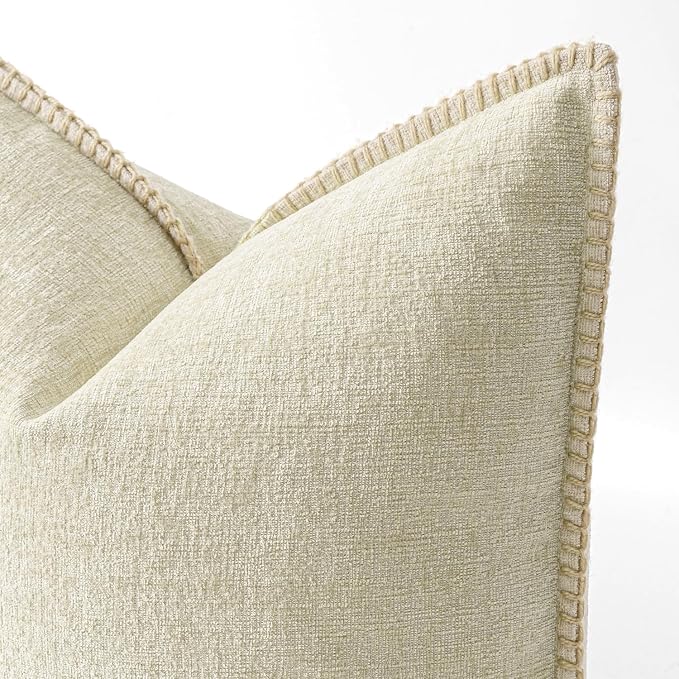 MIULEE Decorative Couch Throw Pillow Covers 18x18 Inch Cream White 2 Pack | Farmhouse Pillow Covers with Stitched Edge, Soft Chenille Cushion Cases, for Sofa Bed Living Room Home Decor