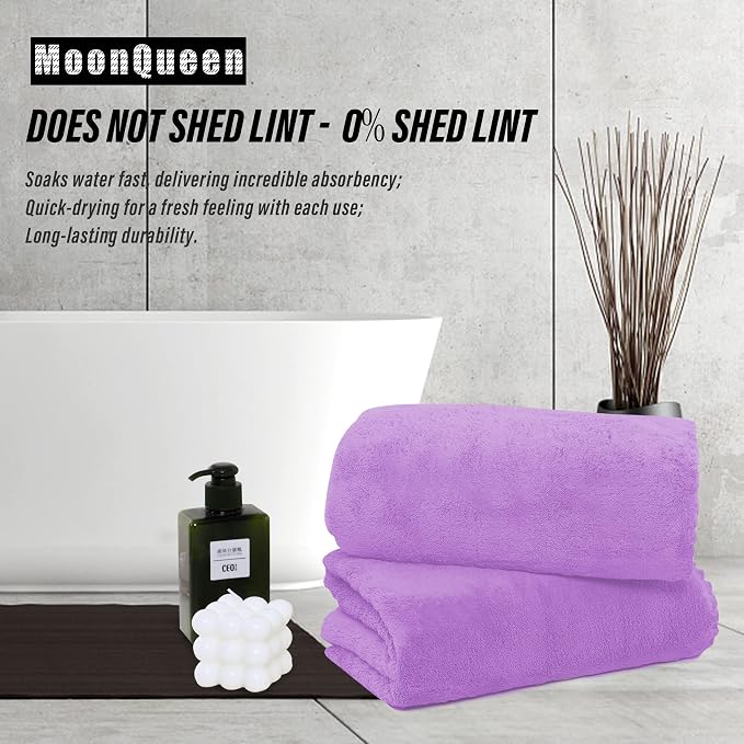 MOONQUEEN 6 Pack Premium Bath Towel Set - Quick Drying - Microfiber Coral Velvet Highly Absorbent Towels - Multipurpose Use as Bath Fitness, Bathroom, Shower, Sports, Yoga Towel (Purple)