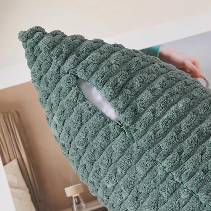 Kevin Textile Soft Corduroy 16"x24" Lumbar Pillow Cover 1 Pack, Teal Green | Boho Stripe Plush Corduroy Decorative Oblong Cushion Cover Modern Farmhouse Home Decor for Sofa Couch Bed Chair