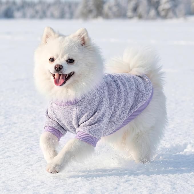 2 Pack Dog Sweaters for Small Dogs Girl Boy Winter Fleece Clothes Warm Soft Dog Sweatshirt Outfit for Dogs Cats Pet Apparel (Blue Purple+ Sweet Purple, M (Back: 13.7",Chest: 17.7", 10-14Ibs))