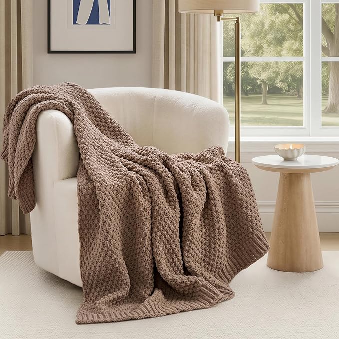EVERGRACEHOME Chunky Chenille Knit Throw Blanket, 50 x 60, Rosewood | Sculpted Moss Stitch, Chic Modern Farmhouse, All-Season Warmth, OEKO-TEX® Certified, Elegant Blanket for Couch, Bed, Sofa