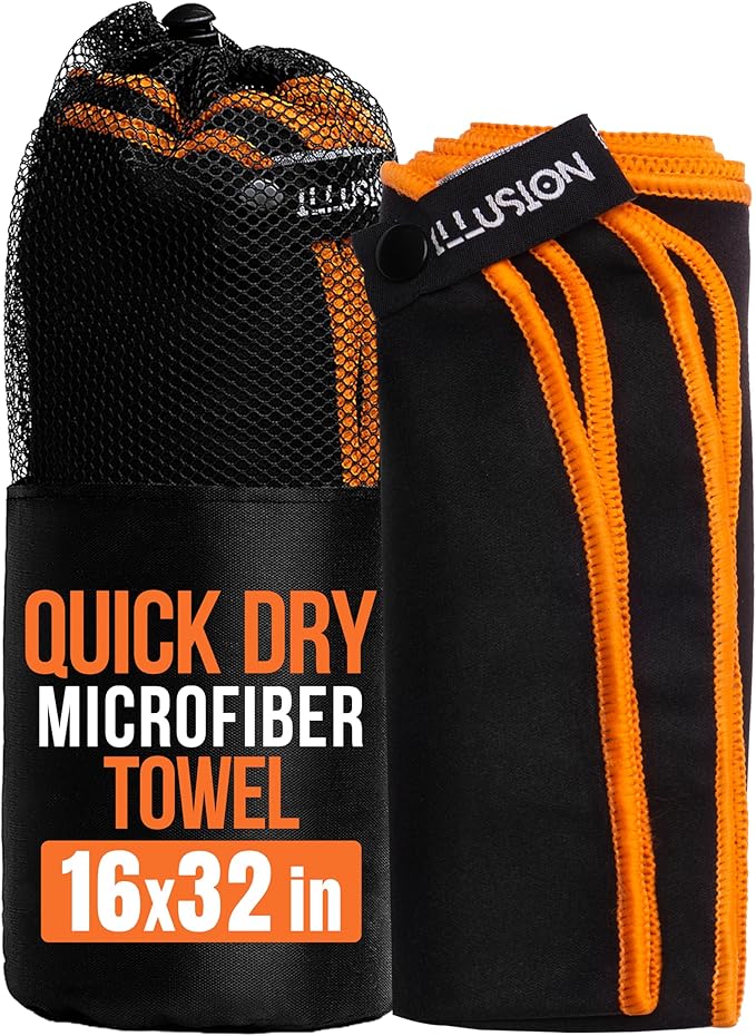 illusion Small Microfiber Gym Towels for Men and Women Active Sports (32" L x 16''W)-Lightweight Quick Dry Gym Towel for Sweat-Workout Towels Ideal for Yoga, Camping, Running, and Outdoor Activities