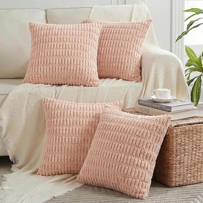 Fancy Homi 4 Packs Decorative Throw Pillow Covers for Living Room Couch Bed, Modern Farmhouse Boho Home Décor Accent Cushion Case, 16" x 16", Blush Pink