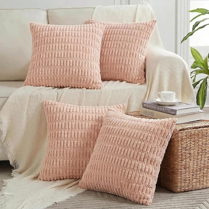 Fancy Homi 4 Packs Decorative Throw Pillow Covers for Living Room Couch Bed, Modern Farmhouse Boho Home Décor Accent Cushion Case, 20" x 20", Blush Pink