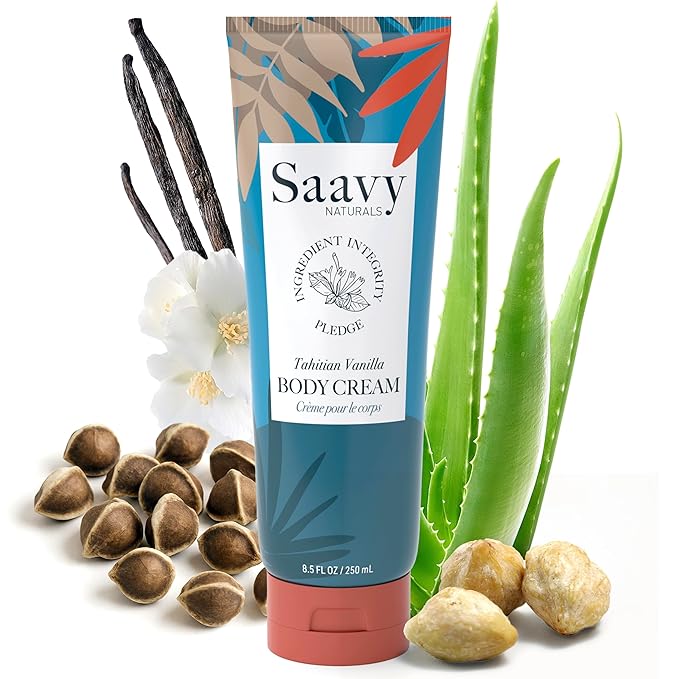 Saavy Naturals Deeply Hydrating Body Cream for Dry Skin – Nourishing Shea Butter, Plant-Based & Sustainably Sourced – Tahitian Vanilla – 8.5 fl oz, 2 pack