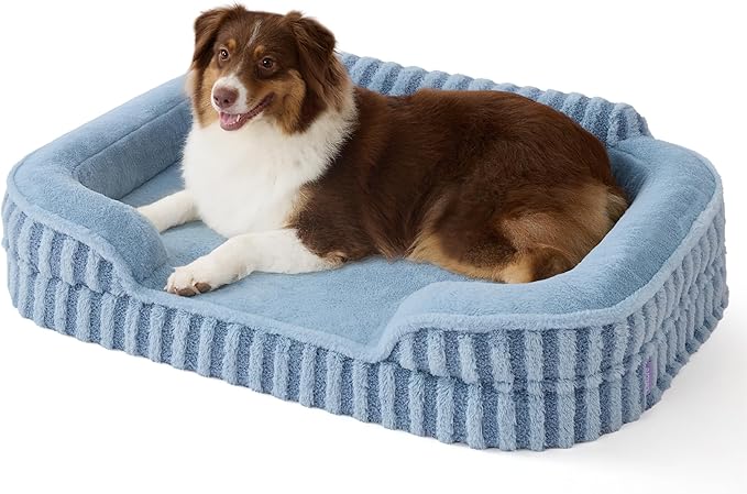 LE SURE Cute Cozy High Back Orthopedic Dog Beds Large Sized Dog,35" Blue | Waterproof Pet Bed with Sides, Aesthetic Comfy Egg-Crate Foam Pet Couch Sofa, Removable Washable Cover, Non-Slip Bottom