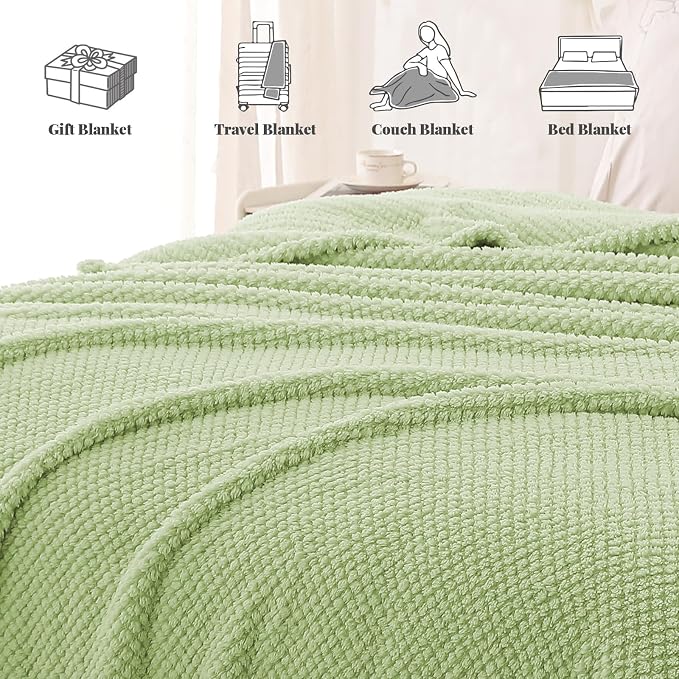 Whale Flotilla Extra Large Soft Fleece Throw Blanket for Couch | 50x70 Inch, Light Gree, Suitable for Sofa Chair Bed, Fluffy Fuzzy Jacquard Blankets for All Season, Lightweight and Cozy