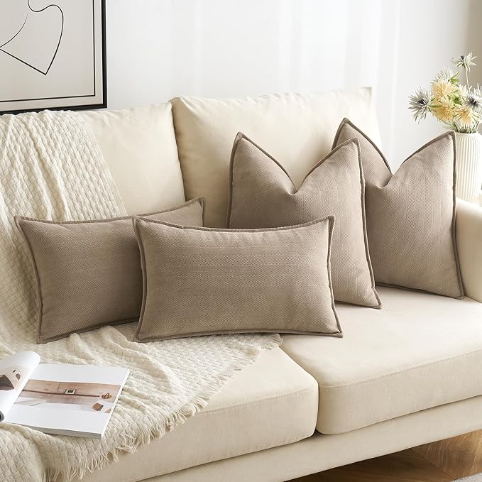 MIULEE Pack of 2 Khaki Euro Shams Chenille Pillow Covers 22x22 Inch | Decorative Soft Couch Throw Pillows,Farmhouse Cushion Covers,Elegant Design for Sofa,Bed,Living Room,Summer Decor