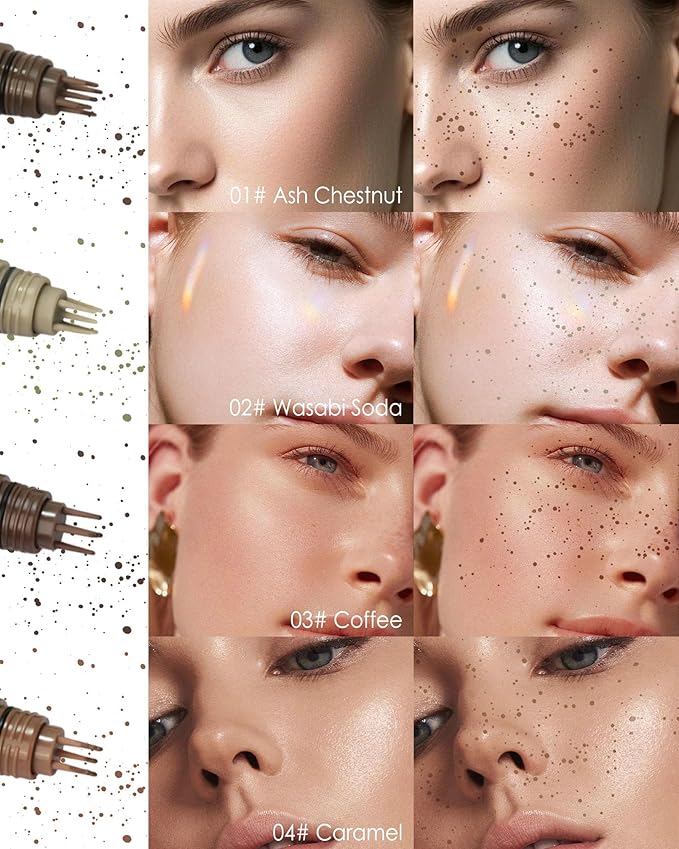 Freckle Stamp Cushion, Vivid Natural Faux Freckles Pen, Long Lasting Waterproof Quick Dry Lifelike Fake Freckle Stamp Pencil, Get Sun-kissed Stars Makeup in One Press, Makeup Gift for Women Girl-01