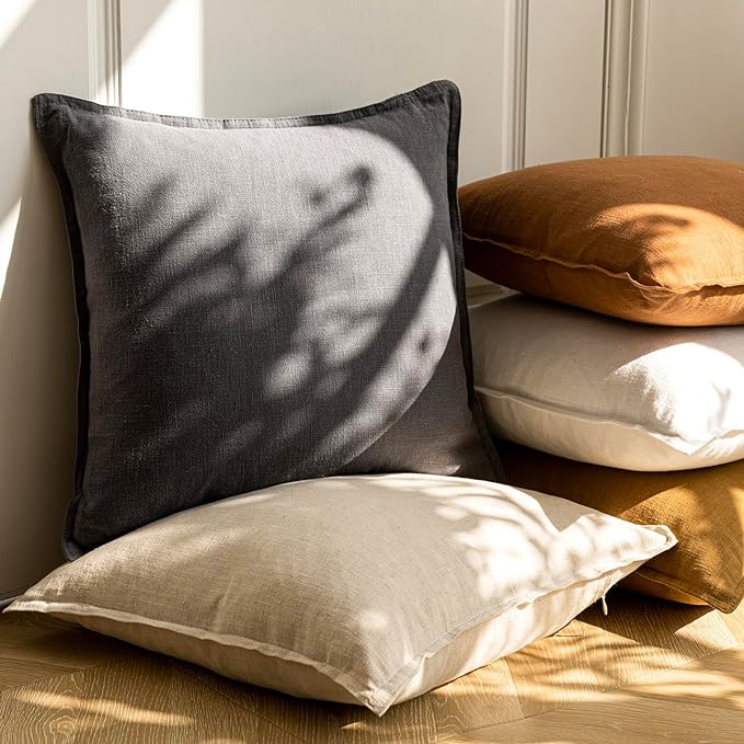 Foindtower Pack of 2, Decorative Linen Solid Throw Pillow Covers Soft Accent Cushion Case Boho Farmhouse Pillowcase for Chair Couch Sofa Bedroom Living Room Home Decor 22 x 22 Inch Grey