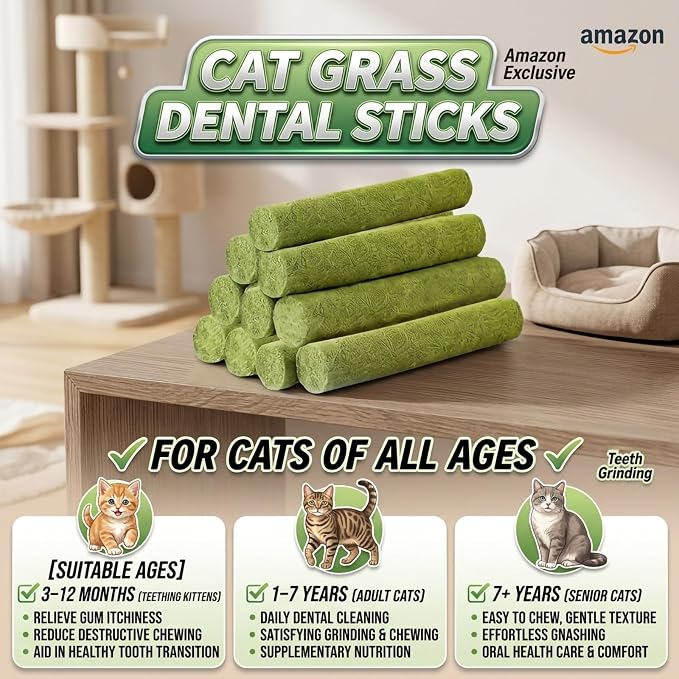 17PK Cat Grass Chew Sticks Freeze-Dried Dental Hairball Kitten Toy