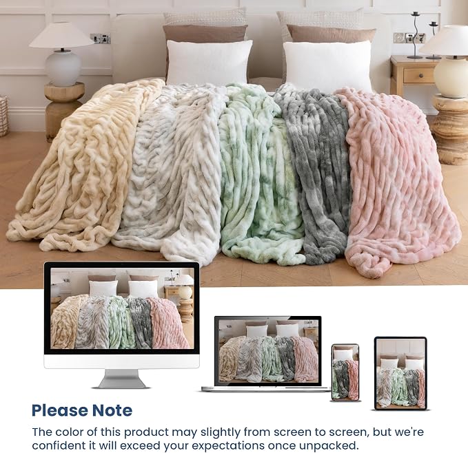 Ultra Soft Cozy Faux Fur Throw Blanket, Fuzzy Plush Thick Bubble Blanket, Luxury Fluffy Blanket for Couch, Sofa, Bedroom, and Living Room, 60x80 Inches,Tie-Dye Sage