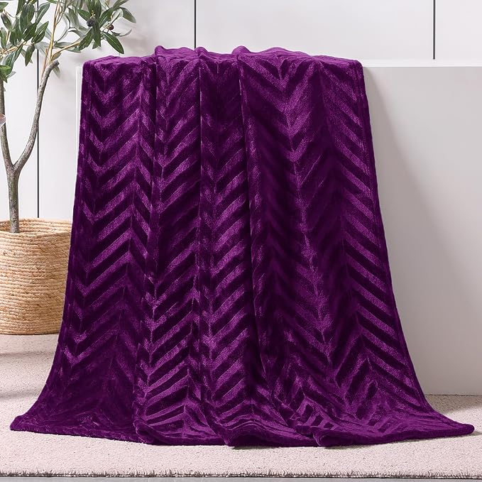 Whale Flotilla Flannel Fleece Fall Throw Blanket for Couch, Purple | Lightweight Breathable Soft Sofa Throws, Plush Fluffy Chevron Design Decorative Blankets for Home Life, 50x60 Inch