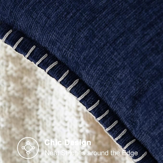 CaliTime Decorative Couch Throw Pillow Covers 20 X 20 Inches Navy Blue | Pack of 2, Cozy Chenille Cushion Cases, Cotton Thread Stitching Edges, for Sofa Bed Living Room Farmhouse