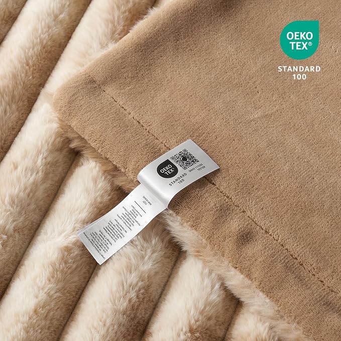 Cozy Bliss Faux Fur Throw Blanket for Couch, Cozy Warm Plush Striped Blanket for Sofa Bedroom Living Room, 50 * 60 Inches Tie-dye Khaki