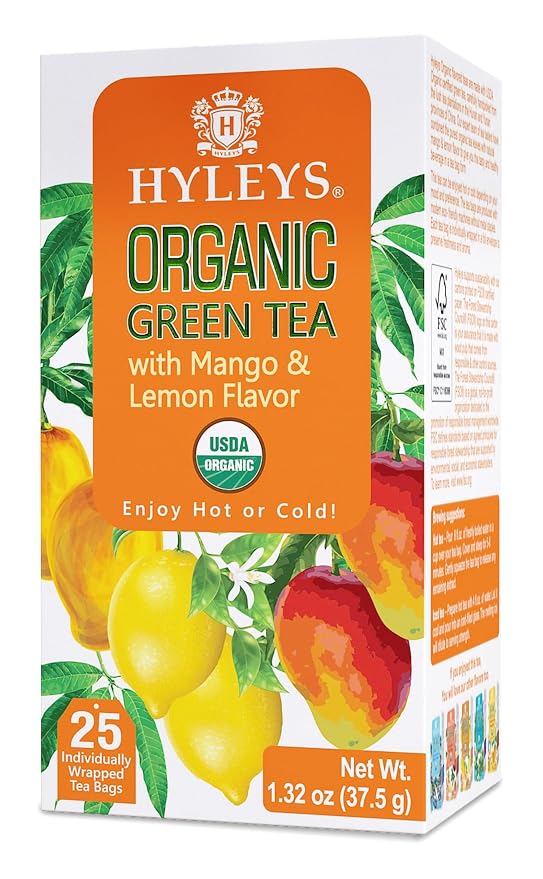 Hyleys Organic Green Tea Mango and Lemon Flavor - 25 Tea Bags (Pack of 2)