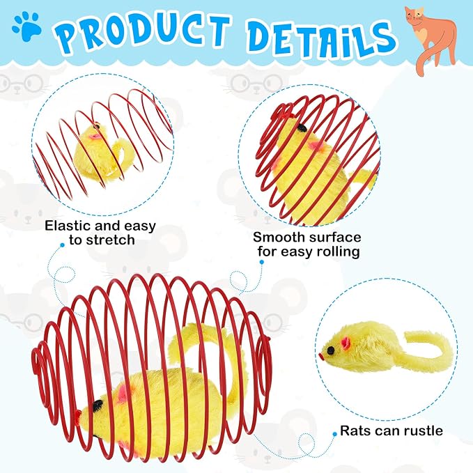 Jecery 5 Pcs Cat Toys Spring,Mouse,Multicolor