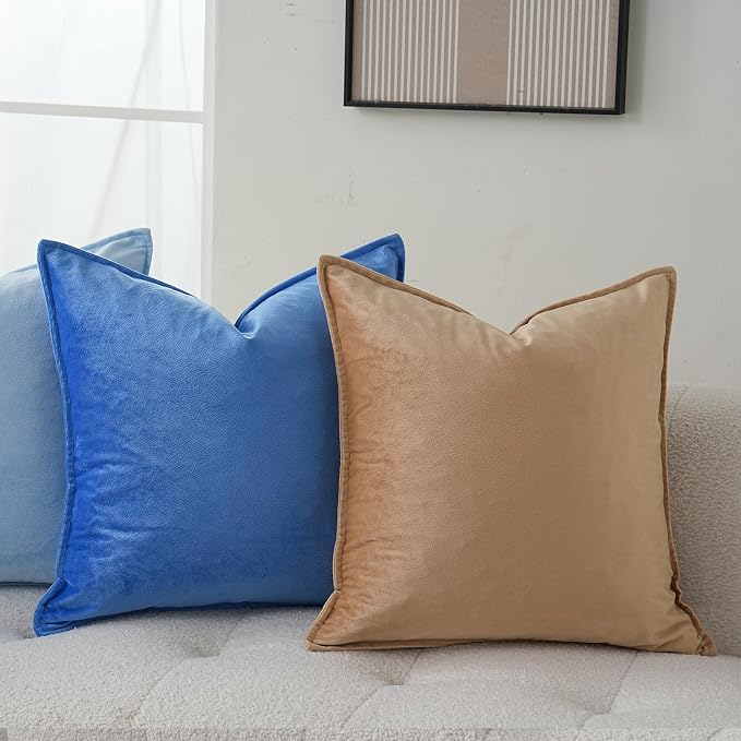 JIAHANNHA Velvet Khaki Throw Pillow Covers 18”x18”Pack of 2 Soft Decorative | Square Cushion Covers for Couch Sofa Bed Livingroom Car Home Decor,45x45Cm