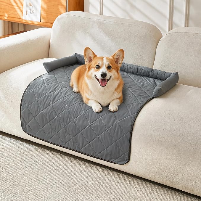 Cooling Dog Bed Mats with Neck & Head Support, 35.43 x31.5 inch Grey | for Small and Medium Dogs & Cats, Non-Slip, Machine Washable, Protects Sofa from Fur & Scratches