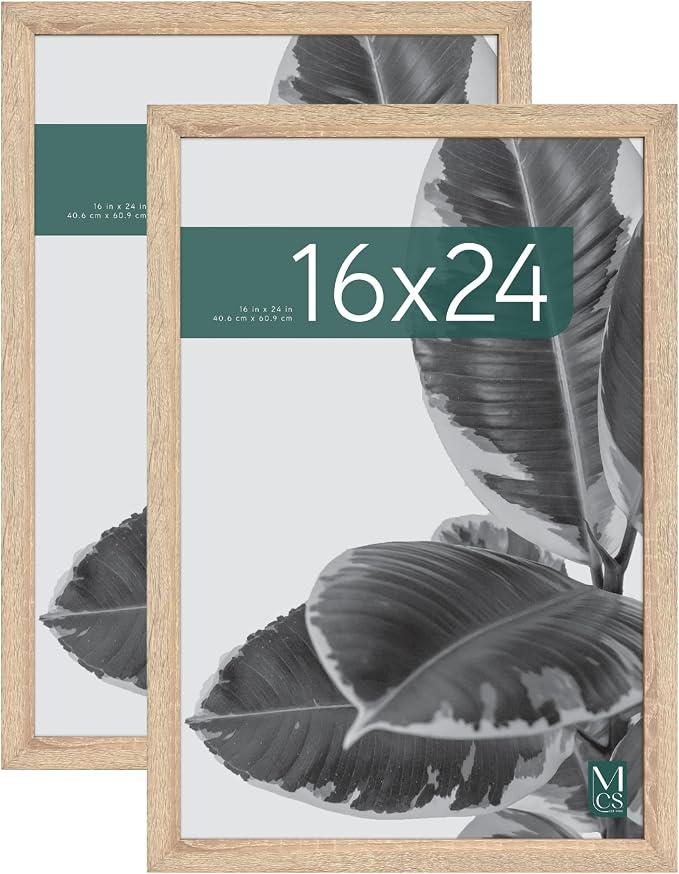 MCS Studio Gallery 16x24 Poster Frame Natural Woodgrain Engineered Wood, Vertical & Horizontal Wall Hanging Large Picture Frame for Photos, Posters & Art Prints (2-Pack)