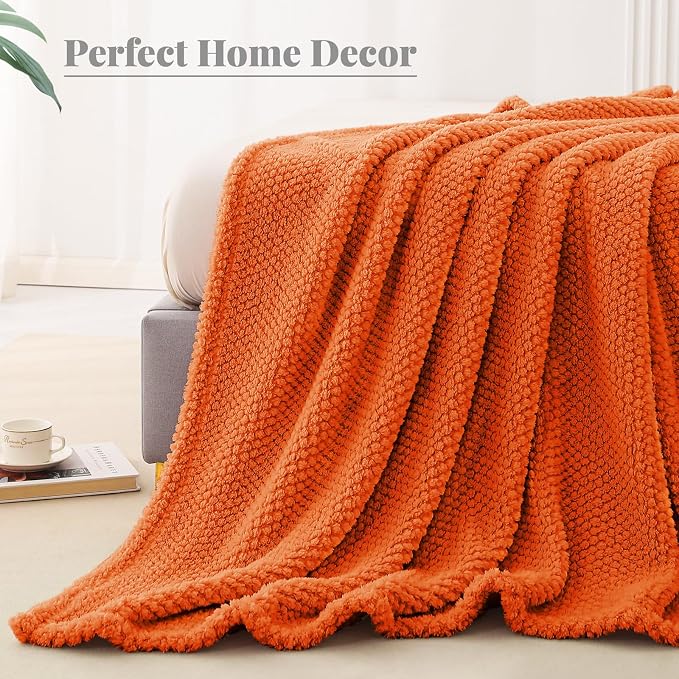 Whale Flotilla Soft Fleece Twin Size Bed Blanket, Burnt Orange | 60x80 Inch, Suitable for Bed, Fluffy Fuzzy Jacquard Blankets for All Season, Lightweight and Cozy