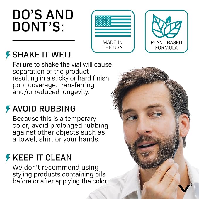 VOLT Grooming Temporary Instant Beard Color Single Pack - Quick Drying Plant Based Hypoallergenic Brush on Color for Beards, Mustaches, and Eyebrows - 0.35 Fl Oz (10 ml), Burnt Umber (Deep Dark Brown)