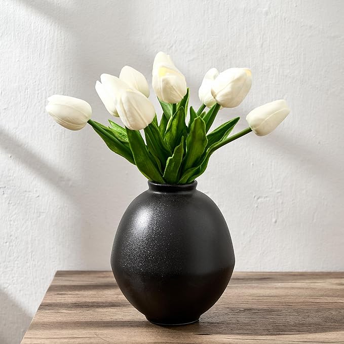 Ceramic Flower Vase, 5.8 Inch Cute Nordic Minimalist Vase Home Decor, Modern Aesthetic Farmhouse Decorative for Bouquet Pampas Grass Dried Fresh Flowers, Living Room, Table, Shelf, Fireplace
