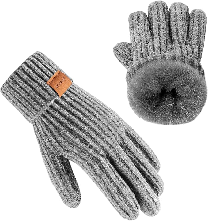 UCQKLI Winter Gloves for Women Chenille, Womens Gloves Cold Weather Fleece Lined, Stocking Stuffers for Women Christmas Gifts