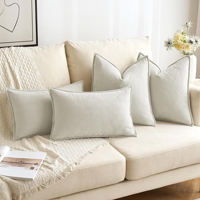 MIULEE Pack of 2 Cream White Euro Shams Chenille Pillow Covers 26x26 Inch | Decorative Soft Couch Throw Pillows,Farmhouse Cushion Covers,Elegant Design for Sofa,Bed,Living Room,Summer Decor