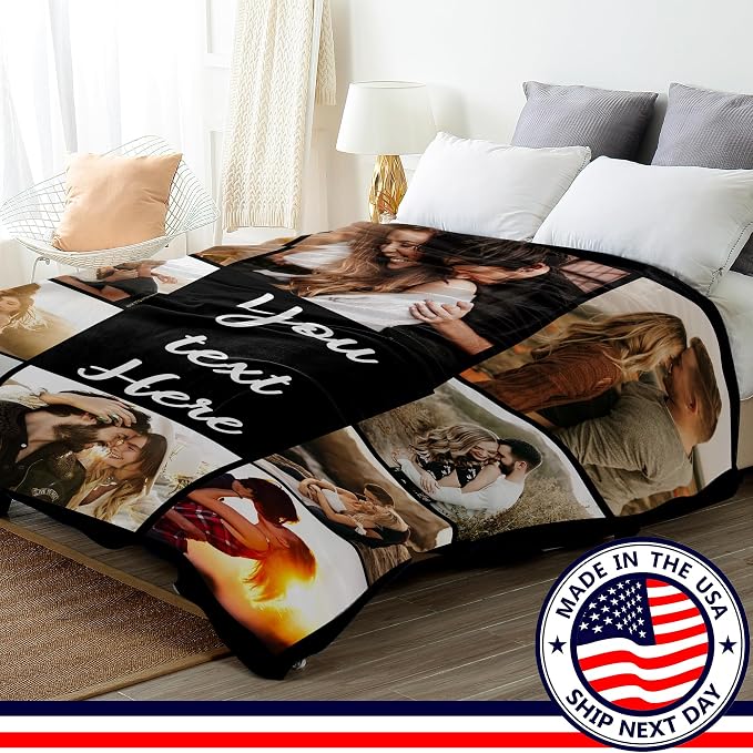 Ship Next Day, Custom Blanket with Picture Customized Photo Blankets Customize, Customizable Blanket, Personalized Christmas Funny Gifts for Couple, Girlfriend, Boyfriend, Mom, Dad, Wife, Husband
