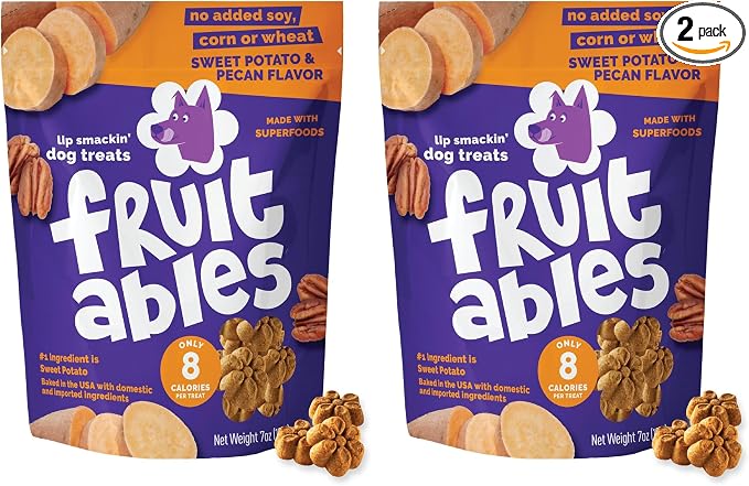 Fruitables Baked Dog Treats, Healthy Pumpkin Treat for Dogs, Low Calorie & Delicious, Free of Wheat, Corn and Soy, Made in the USA, Sweet Potato and Pecan Flavor, 7oz (Pack of 2)