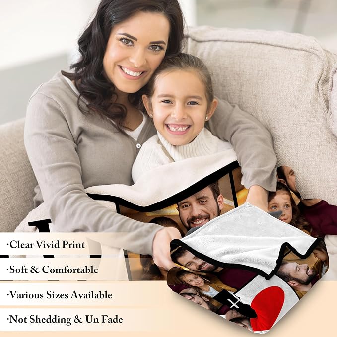 Funny DIY Personalized for Dad Husband Grandpa from Daughter Son Kids Wife Customized Father's Day Blanket Custom Photo Blanket with Pictures Text Best Dad Ever Ideas Birthday Gifts