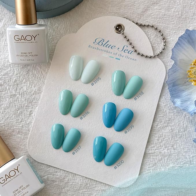 GAOY Blue Gel Nail Polish Set, 6 Colors Light Baby Blue, Soak Off UV Light Cure Gel Polish Kit for Nail Art DIY at Home