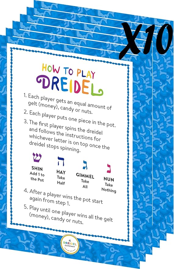 The Dreidel Company 100 Solid Blue & White Hand Painted Wooden Hanukkah Dreidels with English Transliteration - Includes Detailed 3 Game Instruction Cards- (100-Pack)