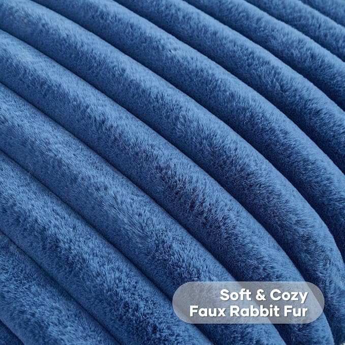 FUTEI Pack of 2 Faux Fur Throw Pillow Covers 16x16 Inch, Navy Blue | Fluffy Faux Rabbit Fur Front/Premium Velvet Back,Hidden Zipper,Machine Washable,Non-Shedding,Colorfast,Insert Not Included.