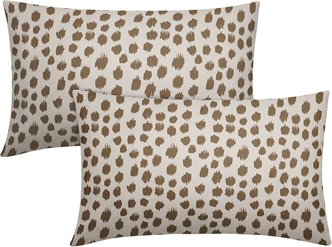 Brown Cream Pillow Covers 12x20 Set of 2 Boho Design Polka Dot Throw Pillows Modern Brush Strokes Print Decorative Outdoor Pillowcase Lumbar Cushion Cover Linen Pillow Case for Home Sofa Couch Bed
