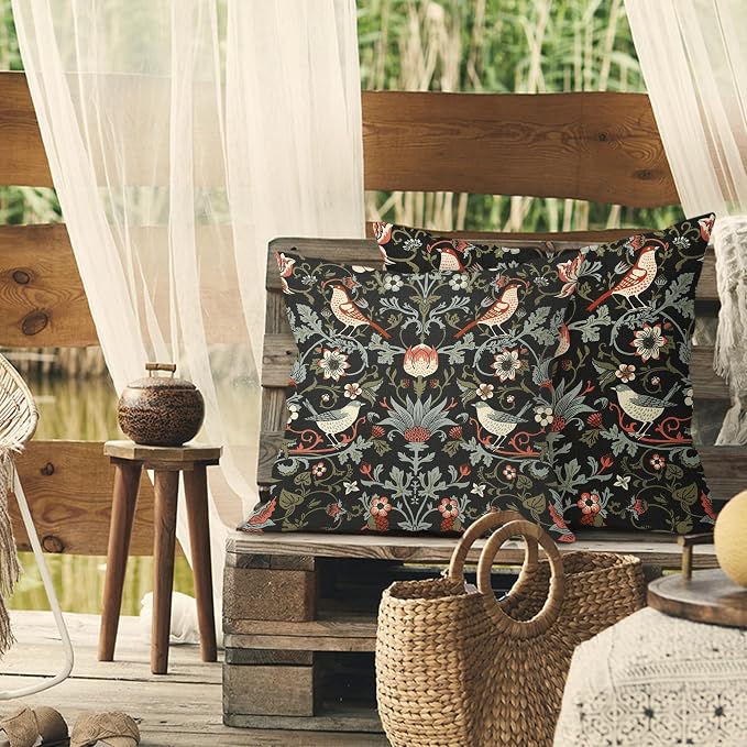 Chinoiserie Floral Bird Colorful Pillow Covers 22X22 in Set of 2 Orange Sage Green Pimpernel Flower Throw Pillow Cases Vintage Art Pillow Covers Modern Home Decor for Couch Patio Sofa Porch