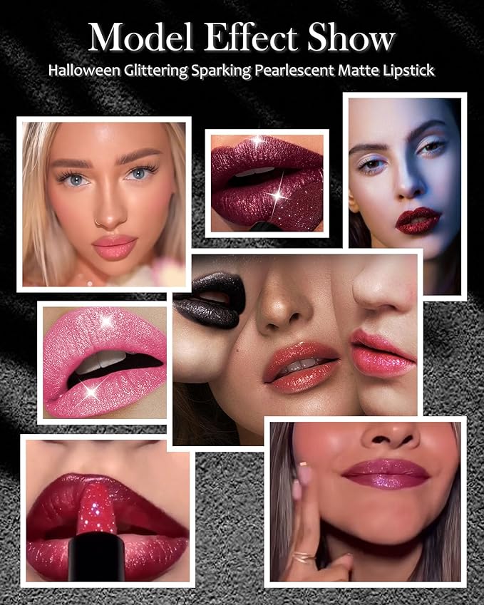 Diamond Glitter Matte Lipstick, Gothic Shiny Lip Gloss, Wine Red Sparkling High Pigment Longlasting Waterproof Smudgeproof Non-Stick Lipstick, Bold Shimmer Lip Blam for Women Lip Makeup-07