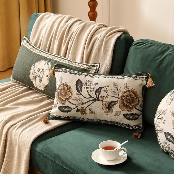Vintage Elegant Linen Rectangle Throw Pillow Cover,20"x12"-Murad C | Designer French Pillow Cover,Concealed Zipper Design,Sofa,Bedroom,Living Room,Lounge Chairs,All Season Home Decor