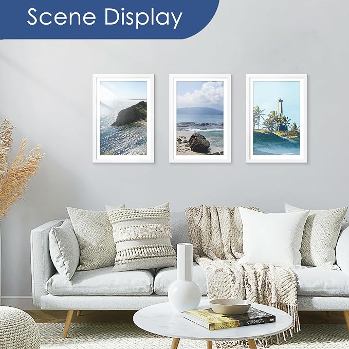 12x18 Picture Frame Set of 6, Wall Mount Display, White | Display Pictures 11x17 with Mat or 12x18 Without Mat, Horizontal or Vertical, Gallery Wall Frame Set, Wedding Birthday Gifts